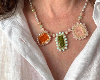 Handmade charm necklace, pastel summer necklace, smart casual, boho style, everyday jewelry