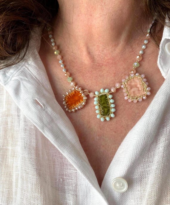 Handmade charm necklace, pastel summer necklace, smart casual, boho style, everyday jewelry