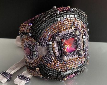 Bead embroidery bracelet, unique beadwork cuff, statement beaded bracelet, handmade one of kind jewelry