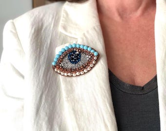 Evil Eye Symbol Brooch: Boho Protection Jewelry, Good Luck Amulet, Spiritual Gift for Friend