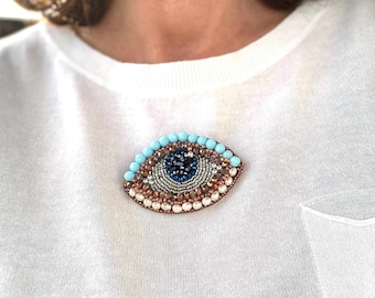 Evil Eye Beaded Brooch: Boho Protection Jewelry, Good Luck Amulet, Spiritual Gift for Friend