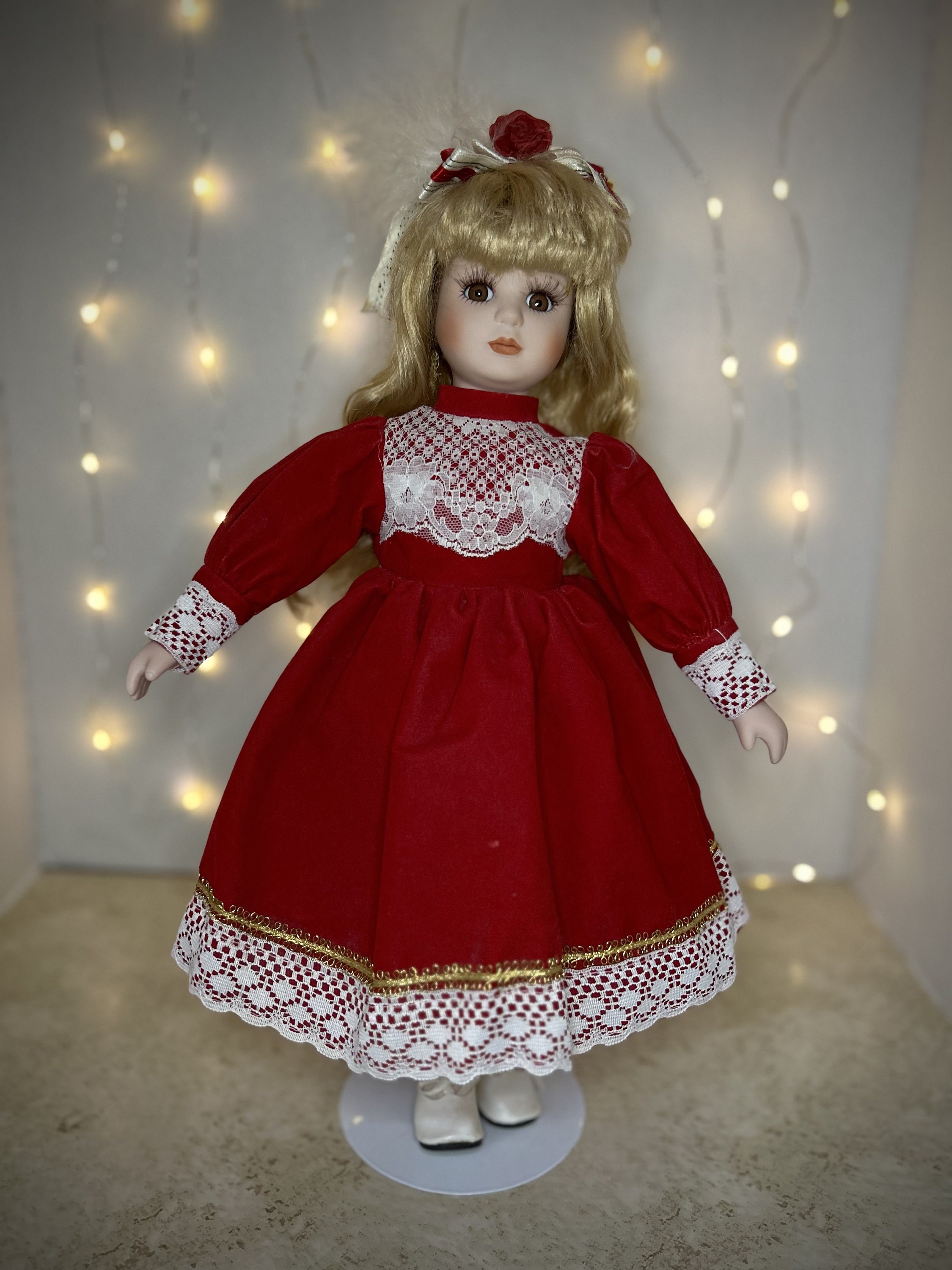 open lace back dress Wendy Lawton The Music Of Christmas 13 Porcelain Doll Box/Tag/COA L   Doll Kingdom Us