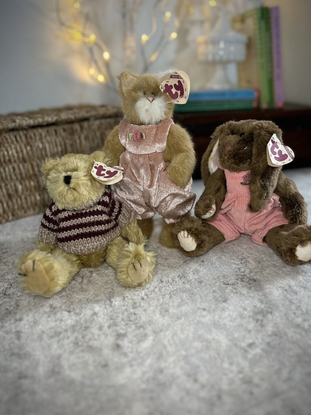 Ty Attic Treasures Chelsea Bear, Pouncer Cat & Rose Bunny, Set of 3 ...