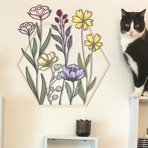 Metal Flower Wall Decor,Flower Metal Sign,Floral Wall Hanging,Floral Decor for Living Room,Housewarming Gifts,Garden Decor,Floral Wall Art