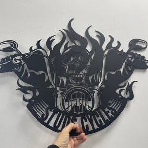 Custom Skull Motorcycle Metal Wall Art,Personalized Skull Name Sign,Motorcycle Metal Sign,Home Decor,Motor Bike,Motorcycle Riding Decoration