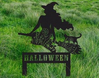 Witch Flying on a Broomstick Stake Sign,Custom Halloween Stake Sign,Halloween Gift Personalized,Witch Halloween Decor,Witch on a broom art