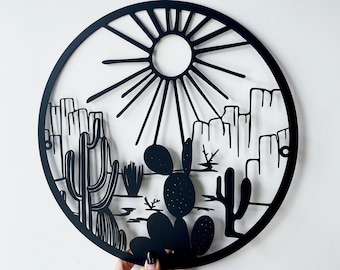 Carbon Steel Cactus Metal Sign, Desert Wall Art