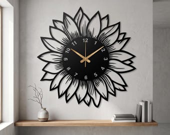 Sunflower Metal Wall Clock, Rustic Wall Decor, Large Silent Wall Clock, Metal Wall Art