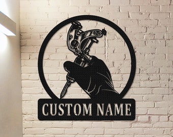 Personalized Tattoo Machine Metal Sign,Custom Tattoo Shop Decor,Tattoo Studio Wall Decor,Tattoo Artist Gift,Tattoo Machine Metal Wall Art