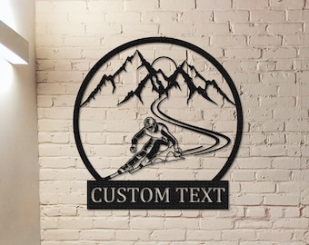 Custom Skiing Metal Sign,Skiing Wall Art, Personalized Skiing Wall Decor,Skier Gift,Skiing Monogram,Ski Home Decor,Snow Skiing Sign