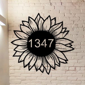 Custom House Number Sign,Sunflower Metal Sign,Metal Address Number,Street Number Sign,Sunflowers Wall Art,Sunflower Decor,Front Door Sign