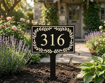 Personalized Metal Lawn Address Sign – Custom House Numbers Yard Stake, Driveway Address Plaque, Weatherproof Outdoor