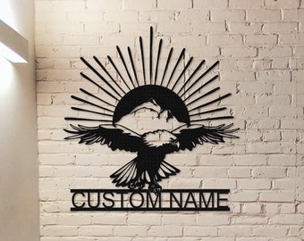 Eagle Mountain Sign,Eagle Sun Metal Wall Art,Custom Eagle Name Sign,Personalized Eagle Wall Decor,Front Door Decor,Indoor Decor.Room Decor