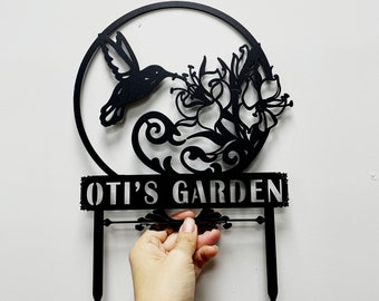 Letrero de jardín personalizado, letrero de jardín con estacas, nombre de letrero de jardín personalizado, decoración de patio, decoración al aire libre, arte de Metal de jardín, letrero de jardín de Metal