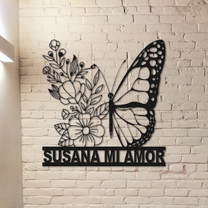 Butterfly Metal Sign,Butterfly Floral Sign,Custom Butterfly Wall Art,Garden Decor,Indoor Decor,Room Decoration,Personalized Sign Name