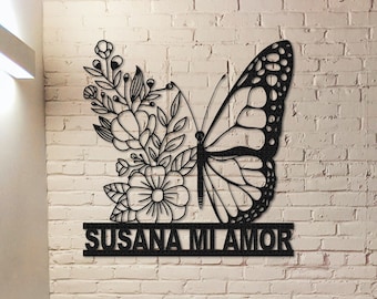 Butterfly Metal Sign,Butterfly Floral Sign,Custom Butterfly Wall Art,Garden Decor,Indoor Decor,Room Decoration,Personalized Sign Name
