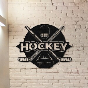 Enseigne en métal de bâton de hockey, oeuvre d&#39;art murale de hockey personnalisée, décoration murale de hockey, enseigne de nom de joueur de hockey personnalisée, enseigne de hockey pour décoration de chambre d&#39;enfants