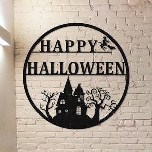 Custom Happy Halloween Sign,Witch Flying on a Broomstick Metal Sign,Halloween Gift,Halloween Decor,Haunted House Decor,Halloween Party Decor