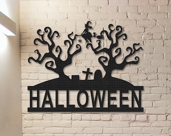 Witch Metal Sign,Halloween Gift,Grave Halloween Sign,Halloween Door Decor,Witch Halloween Decor,Witch on a broom wall art,Door Hanger