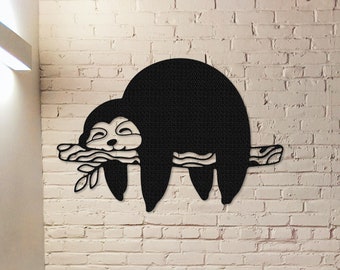 Arte de pared de metal con perezoso, decoración de habitación con perezoso perezoso