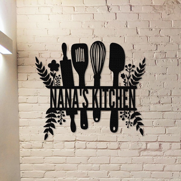 Panneau métallique de cuisine, art mural de cuisine personnalisé, cuisine de Nana, panneau de nom de cuisine personnalisé, décor mural de cuisine, décor de salle à manger, fête des mères