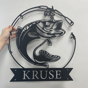 Bass Fish Metal Sign,Gift for Fisherman,Fathers day Gift,Personalized Fishing Wall Decor,Custom Fishing Wall Art,Fish Gift,Outdoor Decor