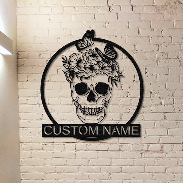 Sugar Skull Metal Sign,Custom Skull Name Sign,Skull Lover Gift,Skull Wall Art,Skull Wall Decor,Room decoration,Housewarming Gift