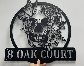 Personalized Sugar Skull Metal Sign,Custom Skull Wall Art For room Decor,Man Cave Decor,Skull Metal Art,Skull Name Sign,Skull Wall Hanging