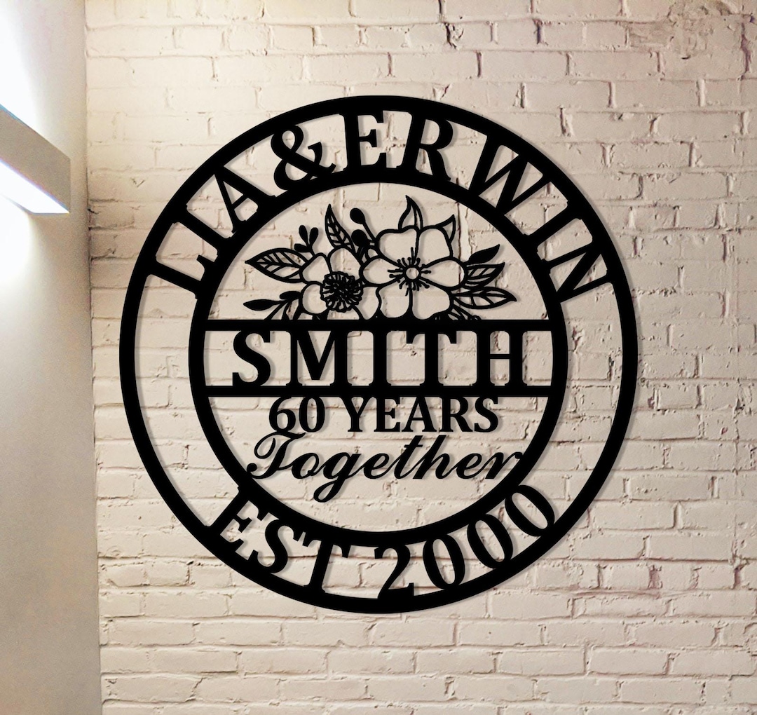 Personalized 60th Anniversary Metal Sign, Custom Family Name, Golden ...