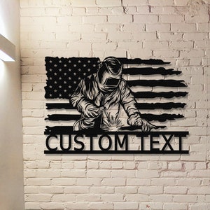 Custom Construction Welder Sign,Welding Metal Sign,US Flag Sign,Personalized Welder Wall art,Gift for Welder,Work Shop Decor