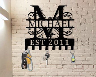 Porte-clés personnalisé pour décoration murale, plaque de nom de famille personnalisée, plaque de nom de famille, porte-clés en métal pour couloir d'entrée, porte-clés pour mur