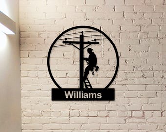 Custom Lineman Metal Sign,Electrician Gift,Personalized Lineman Wall art,Lineman Wall Decor,Line Worker Name,Metal Lineman Sign,Outdoordecor