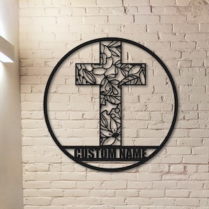 Faith Cross Metal Sign,Custom Family Name Sign,Last Name Sign,Front Door Decor,Initial Monogram,House Decor,Cross Wall Art