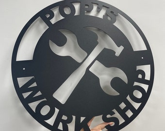 Personalized Metal Workshop Sign, Garage Wall Art, Custom Name Sign