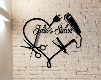 Personalized Hair Salon Metal Sign,Hairstylist Gift,Custom Salon Wall Decor,Salon Welcome Sign,Custom Door Hanger,Beauty Salon Wall Art