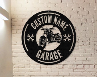 Garage Metal Sign,Custom Work Shop Name Sign,Personalized Motorcycle Metal Sign,Motorcycle Wall Decor,Men Cave Sign,Car Monogram Metal Sign
