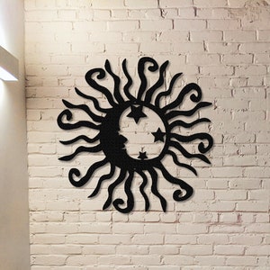 Wacky Sun metalen bord, metalen muurkunst, zon en ster metalkunst, tuindecor, terras veranda decor, buiten muur decor, woondecoratie, buitendecoratie