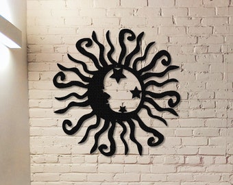 Sun and Moon Metal Wall Art, Whimsical Garden Decor