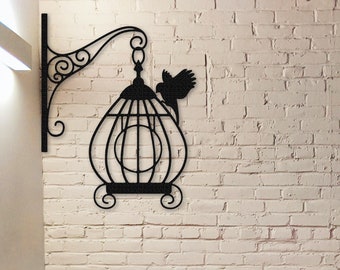 Birdcage Metal Sign,Birdcage Wall Art,Front Door Decor,Metal Wall Art for Room Decor,Wall Hanger,Indoor Decor,Birdcage Wall Decor