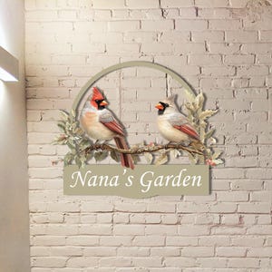Custom Cardinal Garden Sign,Cardinal Couple Wall Art,Red Cardinal Metal Sign,Personalized Garden Sign,Metal Yard Art,Cardinal Bird Gaeden