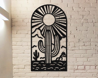 Letrero de metal de cactus, monograma de cactus, arte de pared de cactus, decoración de pared de cactus, decoración de puerta delantera, letrero de jardín de cactus, arte de cactus de acero, letrero de cactus de metal