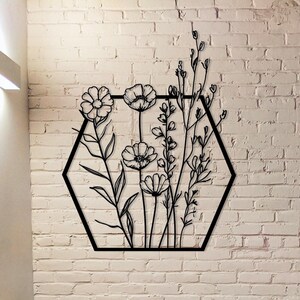 Floral Metal Sign,Flower Sign For Living Room Wall Art,Metal Garden Wall Art,Home Decor,Floral Garden Sign,Gift For her,Housewarming Gift