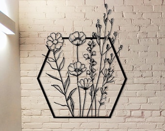 Floral Metal Sign,Flower Sign For Living Room Wall Art,Metal Garden Wall Art,Home Decor,Floral Garden Sign,Gift For her,Housewarming Gift
