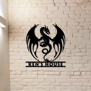 Dragon Monogram Sign,Custom Dragon Metal Art,Dragon Name House Sign,Nursery Decor,Personalized Last Name Sign,Room Decor,Dragon wall art