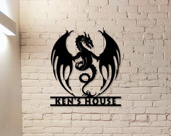 Dragon Monogram Sign,Custom Dragon Metal Art,Dragon Name House Sign,Nursery Decor,Personalized Last Name Sign,Room Decor,Dragon wall art