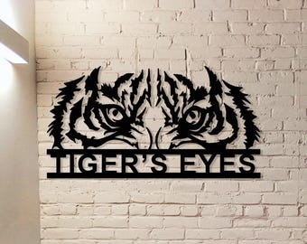 Arte de pared de metal "Ojo de Tigre", letrero de tigre personalizado, arte de pared personalizado para el hogar, decoración de pared de tigre de metal, regalo de inauguración de la casa, regalo para amantes de los tigres