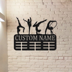 Custom Gymnastics Medal Holder,Personalized Gymnast Name Medal Hanger,18 Rungs for Medals & Ribbons,Gymnast Medal Display Awards Sign