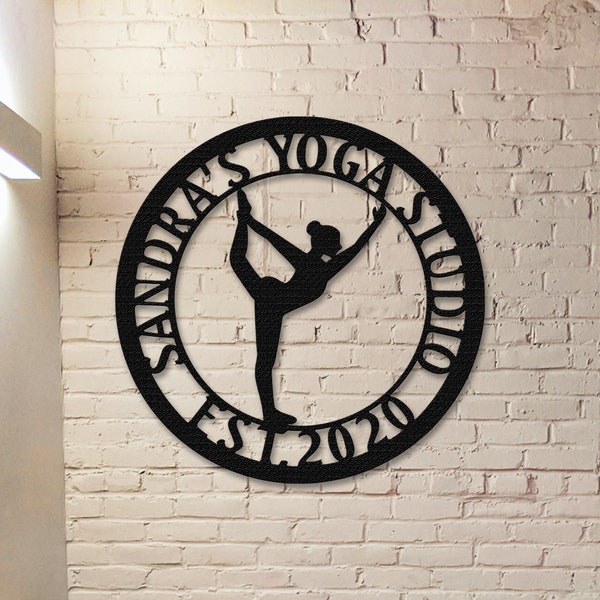 Custom Yoga Metal Sign,Yoga Wall Art,Personalized Yoga Sign Name,Yoga Studio Decor,Small Shop Decor,Yoga lover Gifts,Mothers day Gift