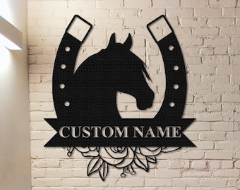 Hästskoskylt i metall, specialdesignad väggkonst för hästar, present till hästälskare, dekor till ytterdörren, ranchdekor, bondgårdsdekor, utomhusdekor, skylt med hästhuvud