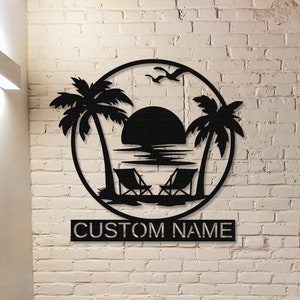 Custom Beach Decor,Personalized Sunset Wall Art,Summer Beach Sign,Nautical Decor,Lake House Wall Decor,Outdoor Decor Sunset Beach Monogram
